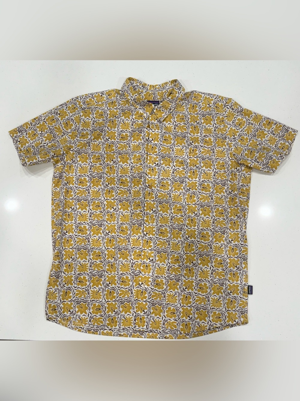 Patagonia Short-Sleeve Button-Down in Yellow Tile Print